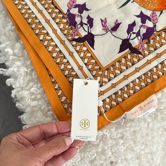 Tory Burch Orange and Cream Patterned Scarf - Picture 2 of 9